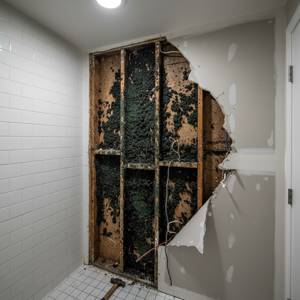 Black mold behind drywall