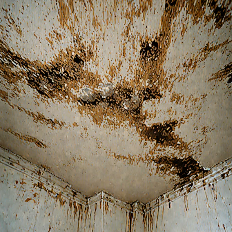 Extensive mold and water damage on residential bathroom ceiling